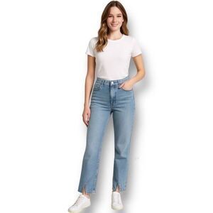 Hollister 27x31 Light Wash Dad Jeans Ultra High Rise Slit Hem Stretch Vintage